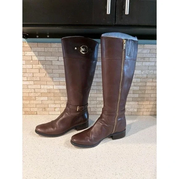 Michael Kors Stockard MK Logo Riding Knee Tall Boots DARK COFFEE size 9 - Picture 2 of 6